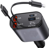 Retractable 4-in-1 Fast Car Charger – 54W Smart Charging for iPhone & Android